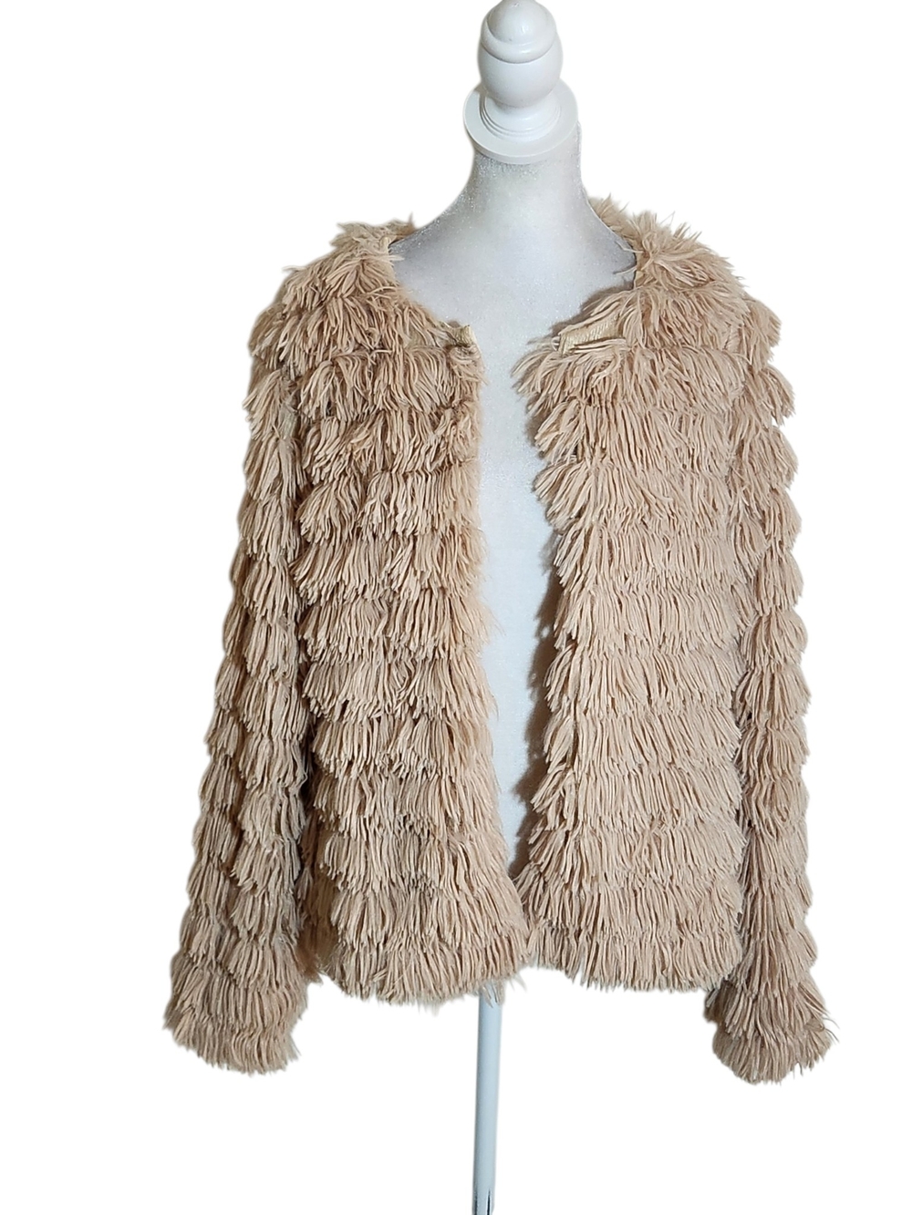 Beige Faux Fur Shaggy Boho Jacket Size Medium